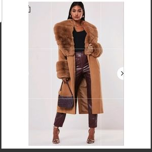 Tan Faux collar and pelted fur wrist coat